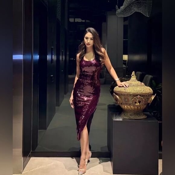 NWT ZARA SEQUIN HALTER DRESS burgundy - Picture 7 of 16